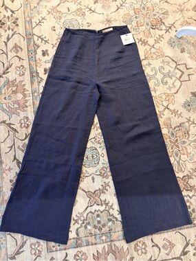 Chapter Navy Wide-Leg Linen-Blend Pants NWT